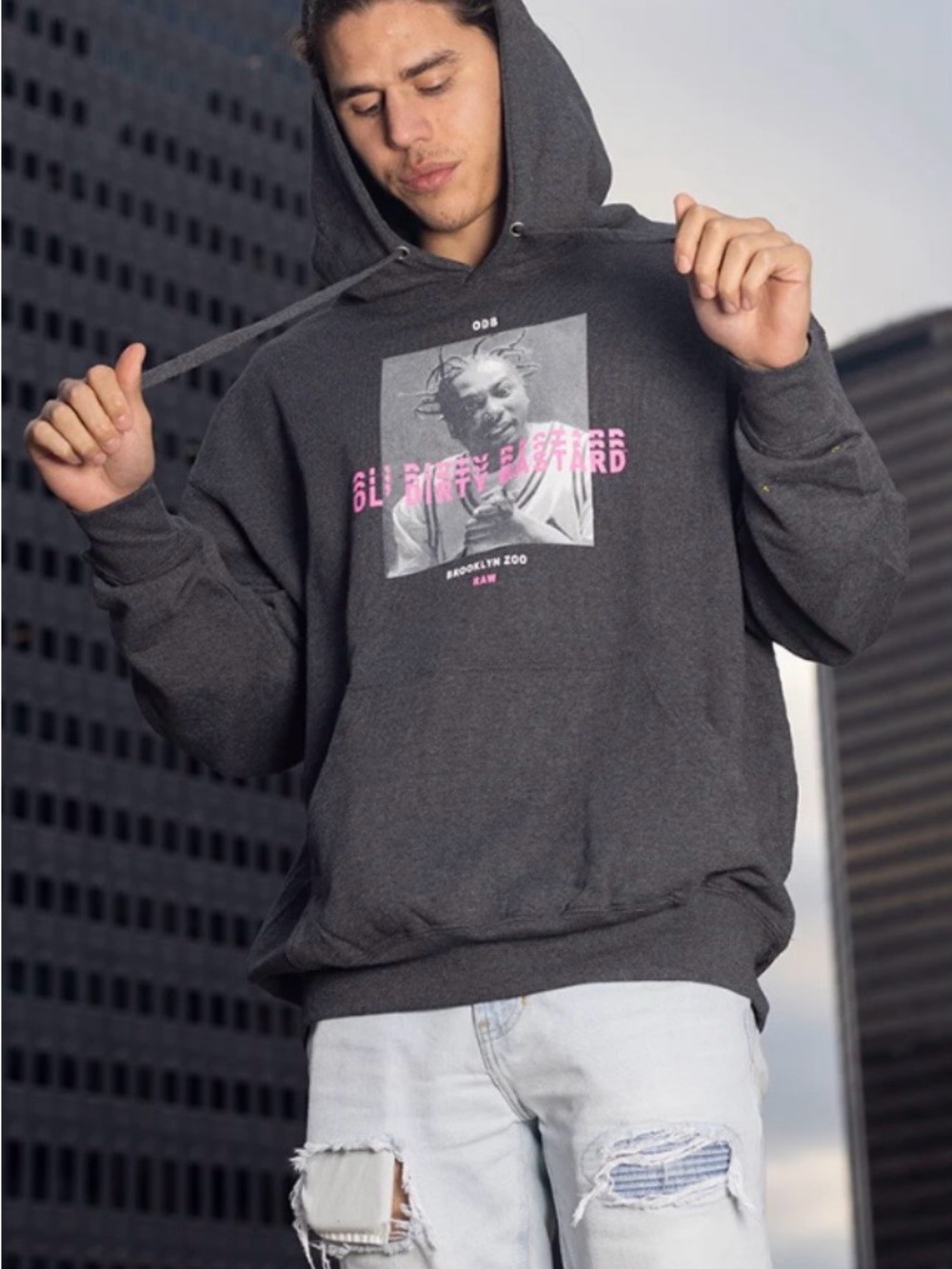 Forever 21  Charcoal Hoodie with Pink Graphic
